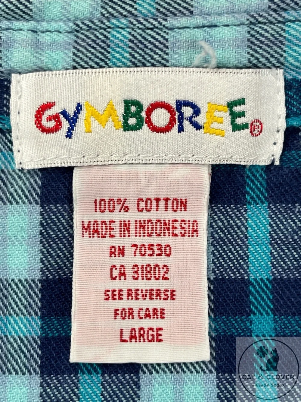 Gymboree 90s Rainbow Tag Blue Plaid Long Sleeve Button Down Flannel Boys Shirt L